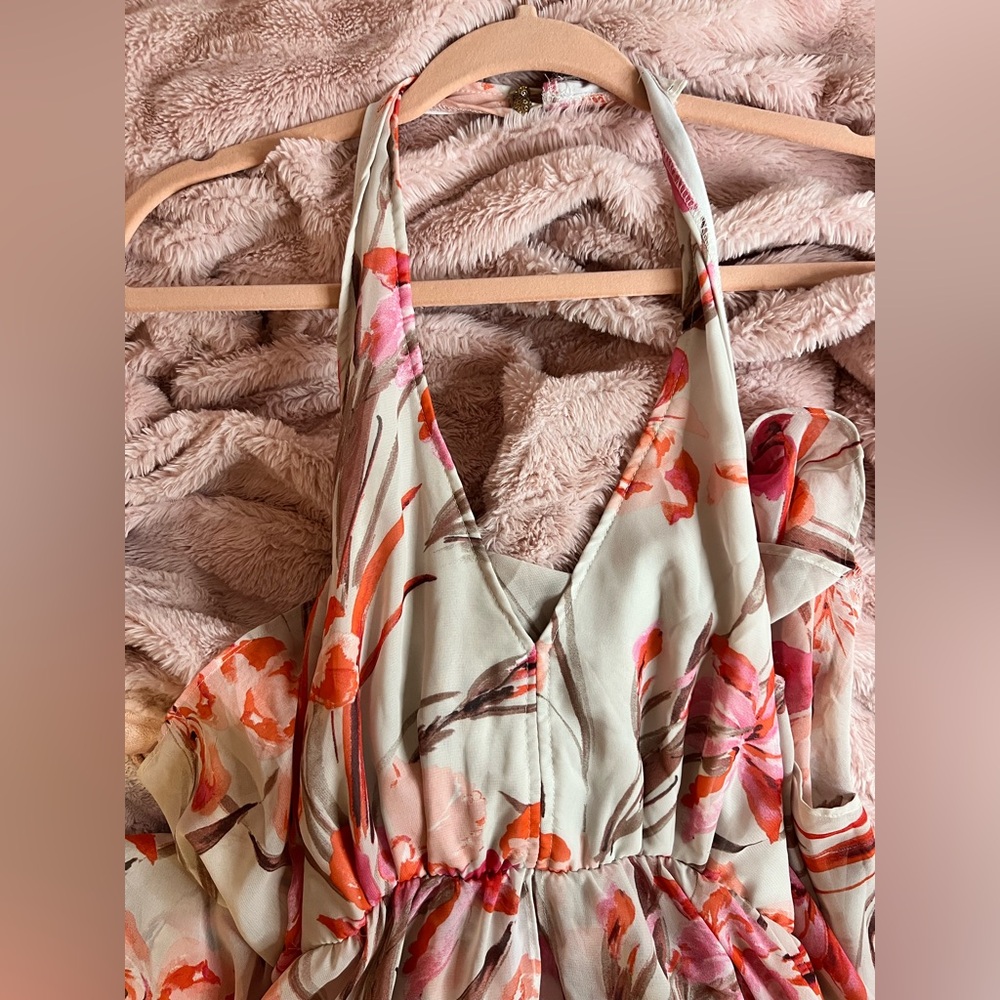 🌺 Flowing Floral Halter Maxi Dress w. Deep V Neck | Med | GUC | Festival Wear ☀️ - Picture 5 of 16